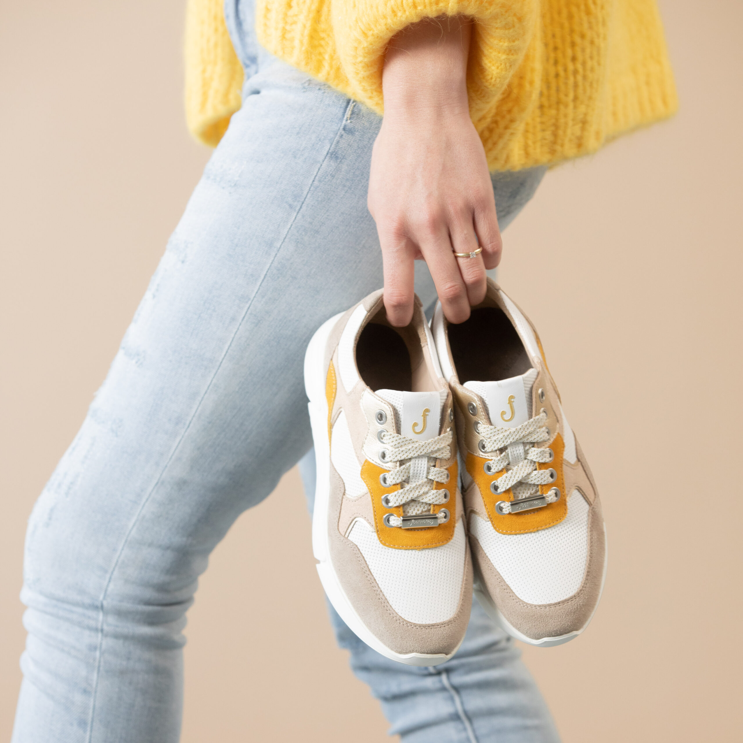 Hazel - calfs wit, beige combi